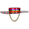 Holographic Leather Chain Wide Brim Hat