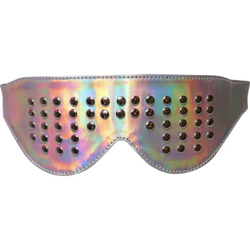 Holographic Leather Blindfold with Studs