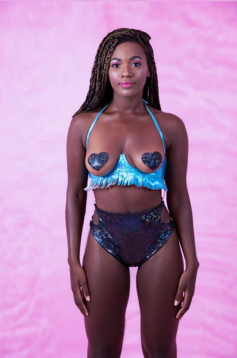 Holographic Leather Lingerie Cupless Bra