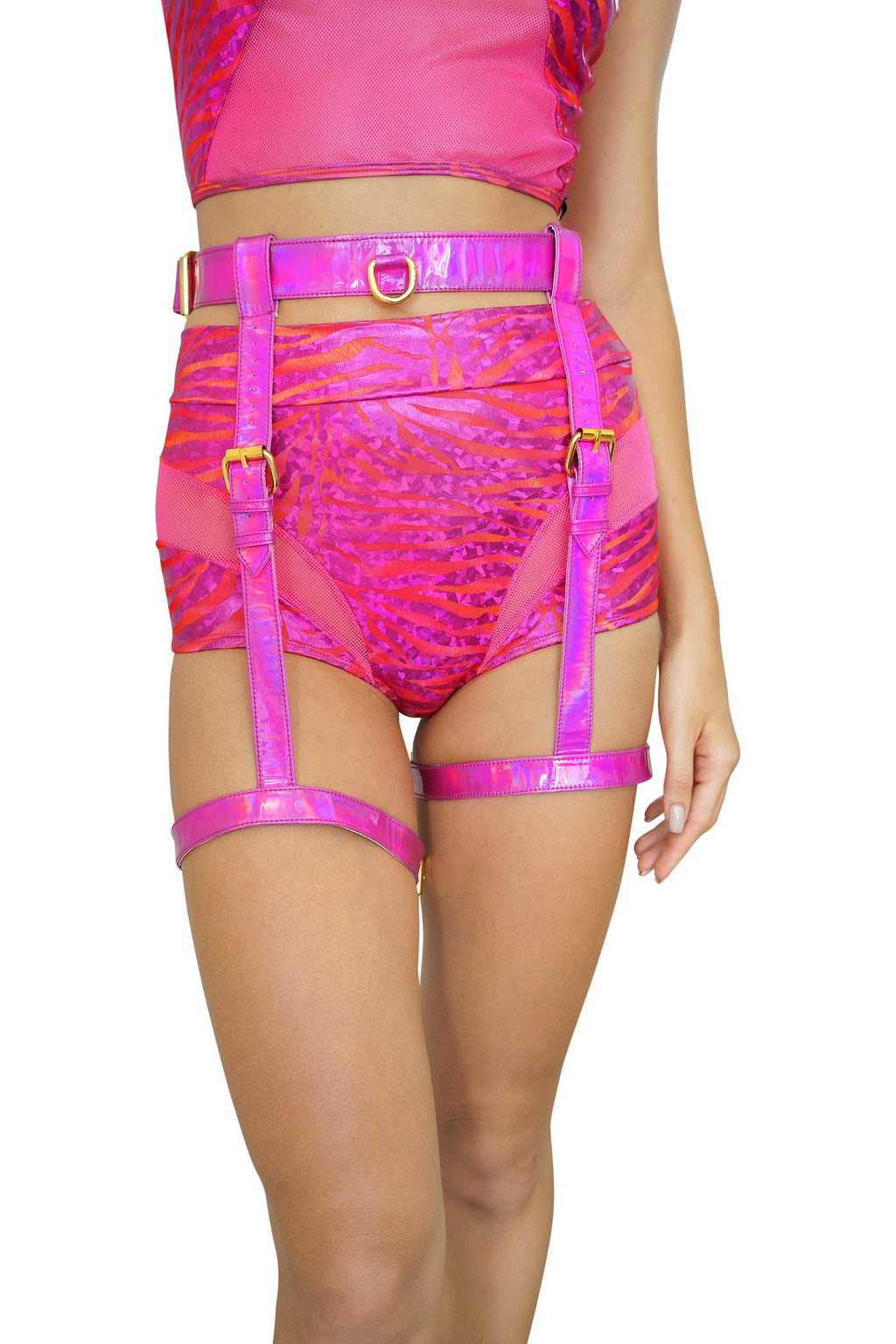 Holographic Leather Thigh Garter Leather Lingerie Waist Harness