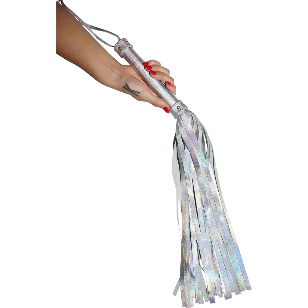 Holographic Shiny Leather Flogger Whip