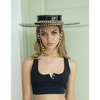Holographic Showtime wide brim hat in Black Jacq in one size, for kink parties from HOLOSEXUAL fetish fashion.