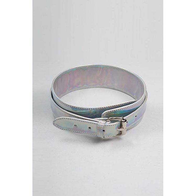 Holographic bondage collar in Silver Slammer in one size, for kink parties from HOLOSEXUAL fetish fashion.